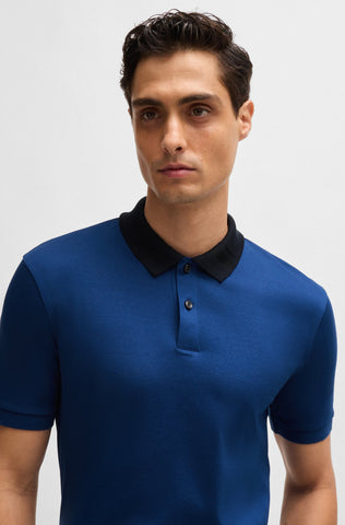 Polo Shirt Slim Fit de Algodón Mercerizado Con Rayas en el Cuello