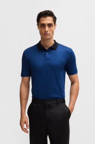 Polo Shirt Slim Fit de Algodón Mercerizado Con Rayas en el Cuello