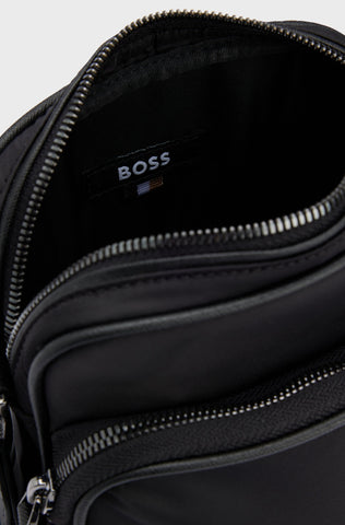 Bolso BOSS tipo reportero de sarga con monograma de doble B