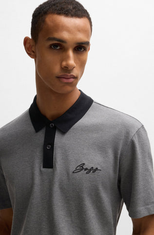Polo Boss Regular fit de algodón mercerizado con logo caligrafiado