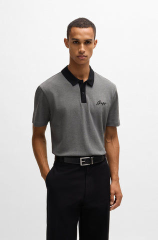 Polo Boss Regular fit de algodón mercerizado con logo caligrafiado