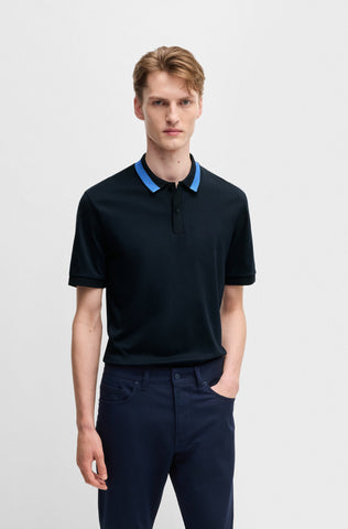 Polo BOSS Slim Fit de algodón mercerizado con raya en el cuello