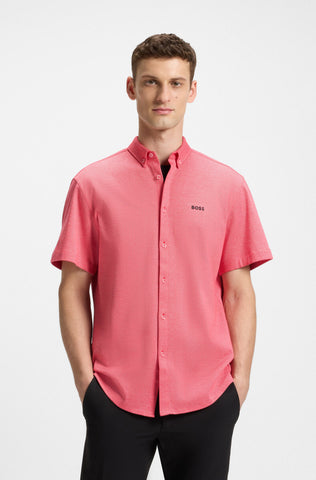 Camisa Boss Regular Fit Manga corta en punto de algodón
