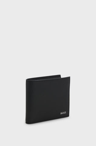 Cartera BOSS Negra de Piel Regenerada con Logo Metalizado