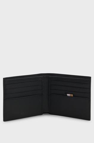 Cartera BOSS Negra de Piel Regenerada con Logo Metalizado