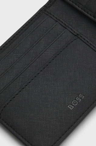 Cartera BOSS Negra de Piel Regenerada con Logo Metalizado