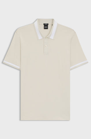 Polo BOSS de algodón mercerizado de corte ajustado con ribetes estructurados - Beige