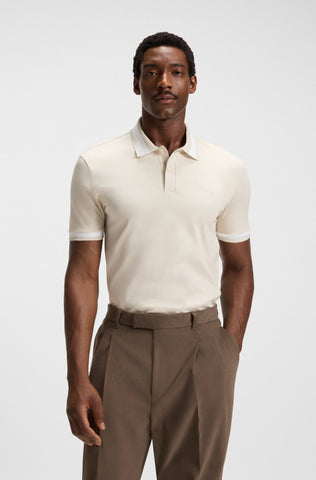 Polo BOSS de algodón mercerizado de corte ajustado con ribetes estructurados - Beige