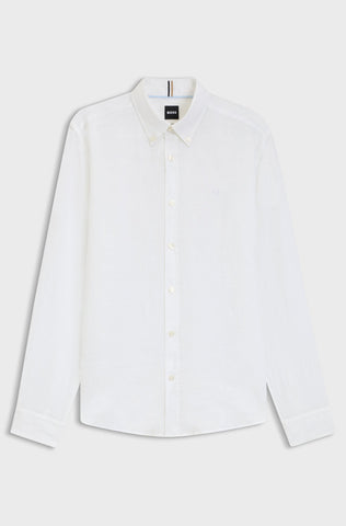 Camisa BOSS en Lino con Monograma Doble b bordado Slim Fit