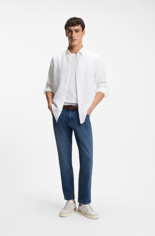 Camisa BOSS en Lino Regular Fit Button Down - Blanca