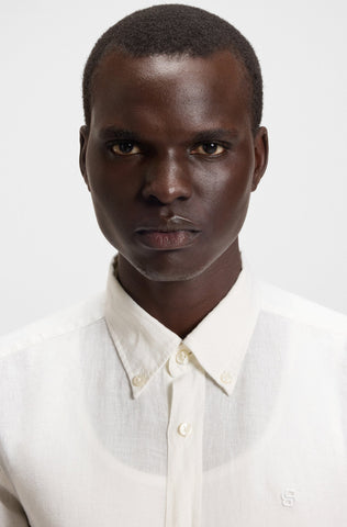 Camisa BOSS en Lino con Monograma Doble b bordado Slim Fit