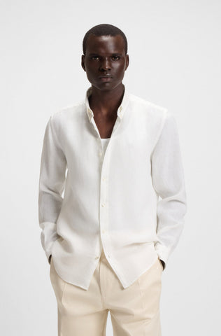 Camisa BOSS en Lino con Monograma Doble b bordado Slim Fit