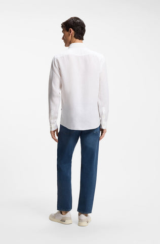 Camisa BOSS en Lino Regular Fit Button Down - Blanca