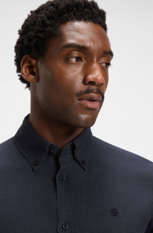 Camisa BOSS en Lino con Monograma Doble b bordado Slim Fit