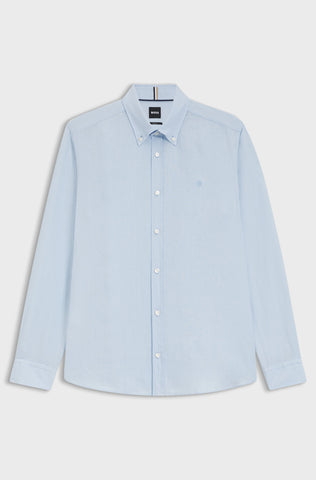 Camisa BOSS En Lino Regular Fit Button Down - Azul Claro