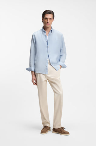 Camisa BOSS En Lino Regular Fit Button Down - Azul Claro