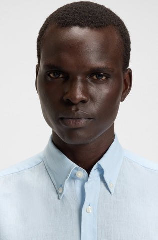 Camisa BOSS en Lino con Monograma Doble b bordado Slim Fit