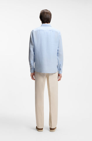 Camisa BOSS En Lino Regular Fit Button Down - Azul Claro