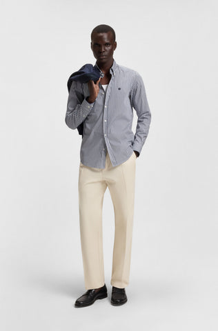 Camisa BOSS Poplin de Rayas y Monograma Doble B Bordado con Stretch Slim Fit