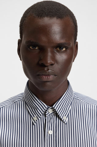 Camisa BOSS Poplin de Rayas y Monograma Doble B Bordado con Stretch Slim Fit