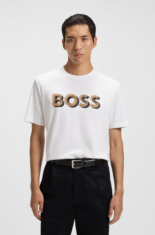 T-Shirt BOSS Regular fit de algodón Mercerizado Con Arte de Logo