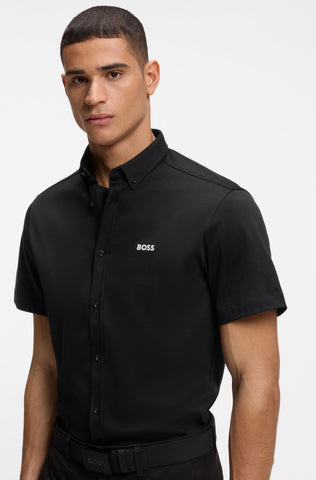 Camisa Mangas Cortas BOSS en Algodón regular fit Negro