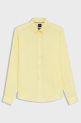 Camisa BOSS de corte regular con botones - Amarillo pastel