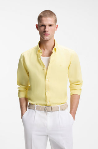 Camisa BOSS de corte regular con botones - Amarillo pastel