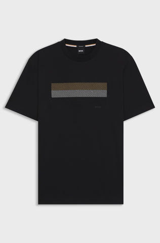 T-Shirt BOSS Regular Fit con ilustraciones en hilos de rayas