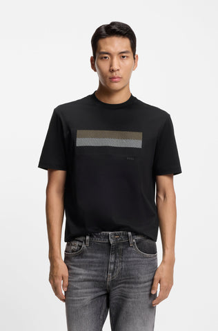 T-Shirt BOSS Regular Fit con ilustraciones en hilos de rayas