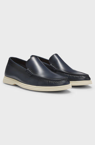 Mocasines BOSS de piel con logotipo en relieve Azul Marino
