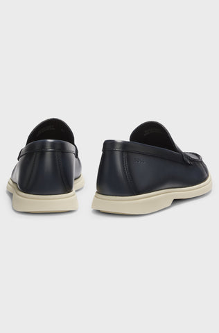 Mocasines BOSS de piel con logotipo en relieve Azul Marino
