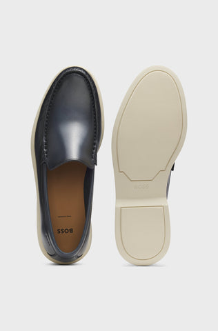 Mocasines BOSS de piel con logotipo en relieve Azul Marino