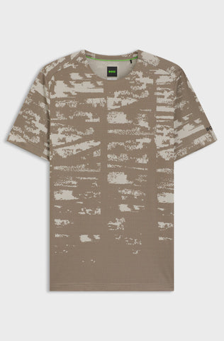 Camiseta BOSS Green Slim Fit con Patrón Jacquard Abstracto - Beige