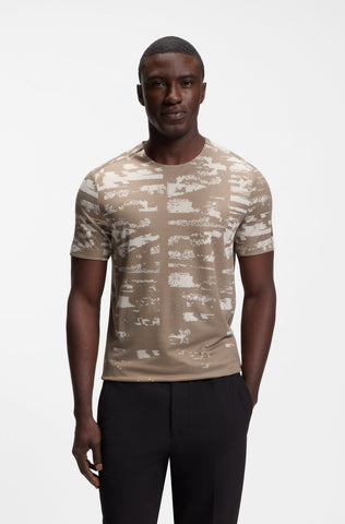 Camiseta BOSS Green Slim Fit con Patrón Jacquard Abstracto - Beige
