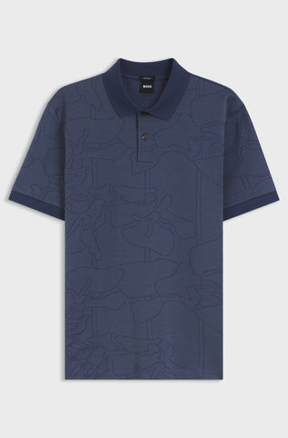Polo BOSS Regular Fit de Algodón Mercerizado con Jacquard Floral - Azul