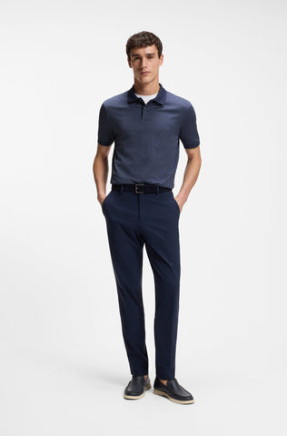 Polo BOSS Regular Fit de Algodón Mercerizado con Jacquard Floral - Azul