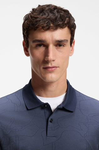 Polo BOSS Regular Fit de Algodón Mercerizado con Jacquard Floral - Azul