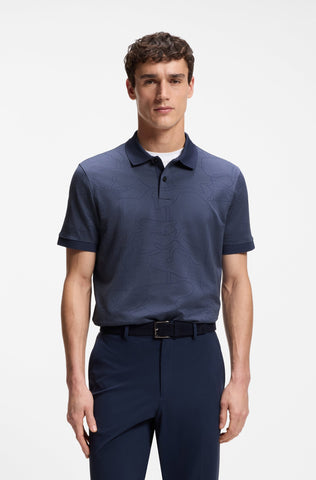 Polo BOSS Regular Fit de Algodón Mercerizado con Jacquard Floral - Azul
