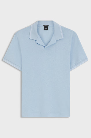 Polo BOSS H-Pye 235 Hombre Azul Claro en Mezcla de Lino y Algodón Regular Fit
