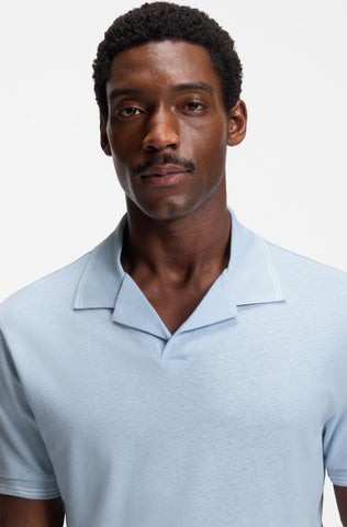 Polo BOSS H-Pye 235 Hombre Azul Claro en Mezcla de Lino y Algodón Regular Fit