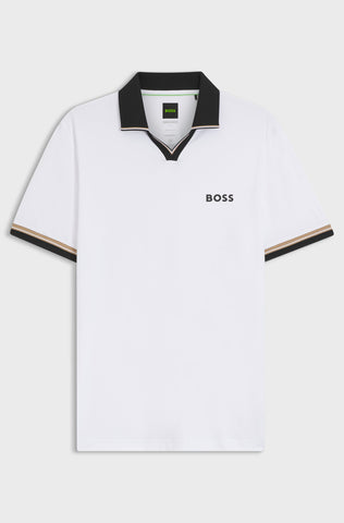Polo BOSS Green Active Slim Fit con Cuello Johnny NovaPoly - Blanco