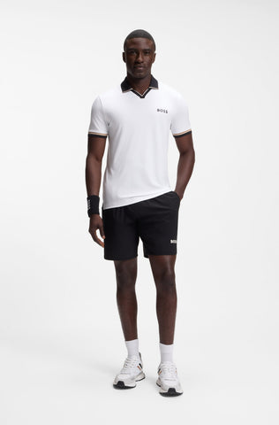 Polo BOSS Green Active Slim Fit con Cuello Johnny NovaPoly - Blanco