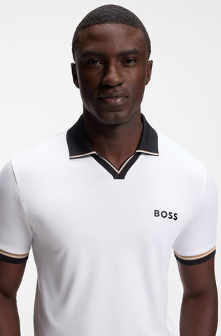 Polo BOSS Green Active Slim Fit con Cuello Johnny NovaPoly - Blanco