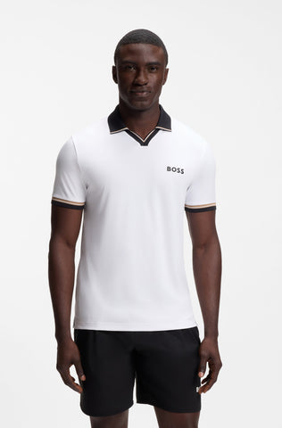 Polo BOSS Green Active Slim Fit con Cuello Johnny NovaPoly - Blanco