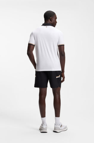 Polo BOSS Green Active Slim Fit con Cuello Johnny NovaPoly - Blanco