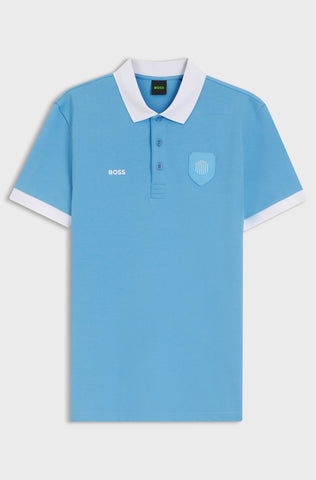 Polo BOSS de Algodón Piqué con Escudo del mundial Aplicado - Azul