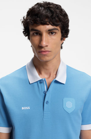 Polo BOSS de Algodón Piqué con Escudo del mundial Aplicado - Azul