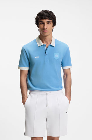 Polo BOSS de Algodón Piqué con Escudo del mundial Aplicado - Azul