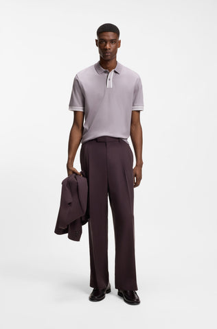 Polo BOSS de Algodón Mercerizado con Detalles de Rayas Contrastantes - Morado Claro